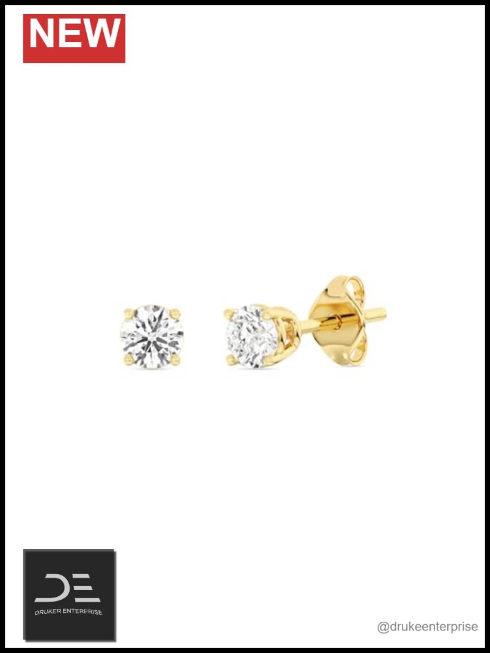 925 Sterling Silver & 14K Gold Plated Lab Grown Diamond Stud Earrings, SI1